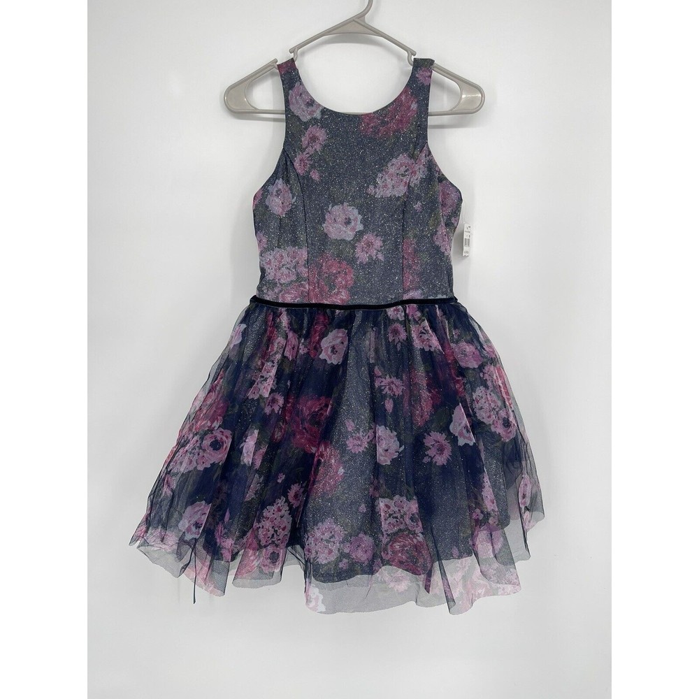 Lilt XL 14/16‎ Floral Tulle Party Dress Kids Navy Pink Metallic ND476950RZ